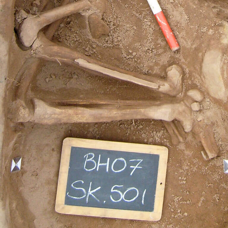 A skeleton with codename Hleów-feðer as discovered in the bowl hole graveyard